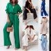 Women's Loose Stretch Wrinkled Long Sleeve Shirt Wide Leg Pants Casual Autumn Winter Outfit European American Style_ecoleips.com