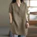 Cotton Short-Sleeved T-Shirt In Solid Color, Large Size, Loose Fit, With A V-Neck And Buttoned Design Perfect For Spri_ecoleips.com