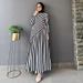 New Women's Fashion Design Striped Waist Long Dress French Splicing Long Dress_ecoleips.com