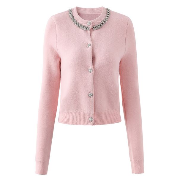 Women's Clothing New autumn and winter wool blend diamond button lady style knitted tops with chain round neck temperament sweater small coat trend_ecoleips.com