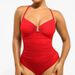Aria Basics 2025 European And American Solid Color Tummy-Covering Fashion Slimming Plus Size One-Piece Women's Swimsuit 25011_ecoleips.com