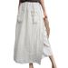 Women's Linen Large Slit Skirt Pants One Piece Loose Wide Leg Casual Nine Point Fake Two Piece Cotton Spring Summer_ecoleips.com