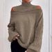 Off-Shoulder Elegance Knit Sweater – Relaxed Mock Neck, Lantern Sleeves (S-XXXL, 8 Colors, Office-to-Event Versatility)_ecoleips.com