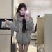Blue Fur Collar Jacket Hooded Sweater Women's Autumn And Winter Lamb Wool Woolen Coat Thickened And Looks Good In Early Winter_ecoleips.com