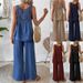 Women's Casual Floral Long Pants Suit Solid Color Back Hollowed out Stylish New Clothing Set for Europe And America 2026_ecoleips.com