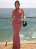 Mozision Cutout Backless Sexy Maxi Dress Women Elegant High Neck Sleeveless Ruched Bodycon Club Party Beach Long Dress Female_ecoleips.com