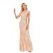 Women's Clothing Women's Sleeveless Round Neck Luxury Rose Gold Party Dress Mermaid Shiny Long Plus Size Evening Dress_ecoleips.com