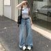 Minghai Vintage Distressed Wide-Leg Jeans For Women, 2025 Autumn New Style, Straight Loose Floor-Length Pants_ecoleips.com