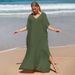 Boho Beach Cover Up Dress - Lightweight Cotton Blend Kimono Robe For Women, Oversized Swim Cover Up, Sun Protection Loose Long Dress_ecoleips.com