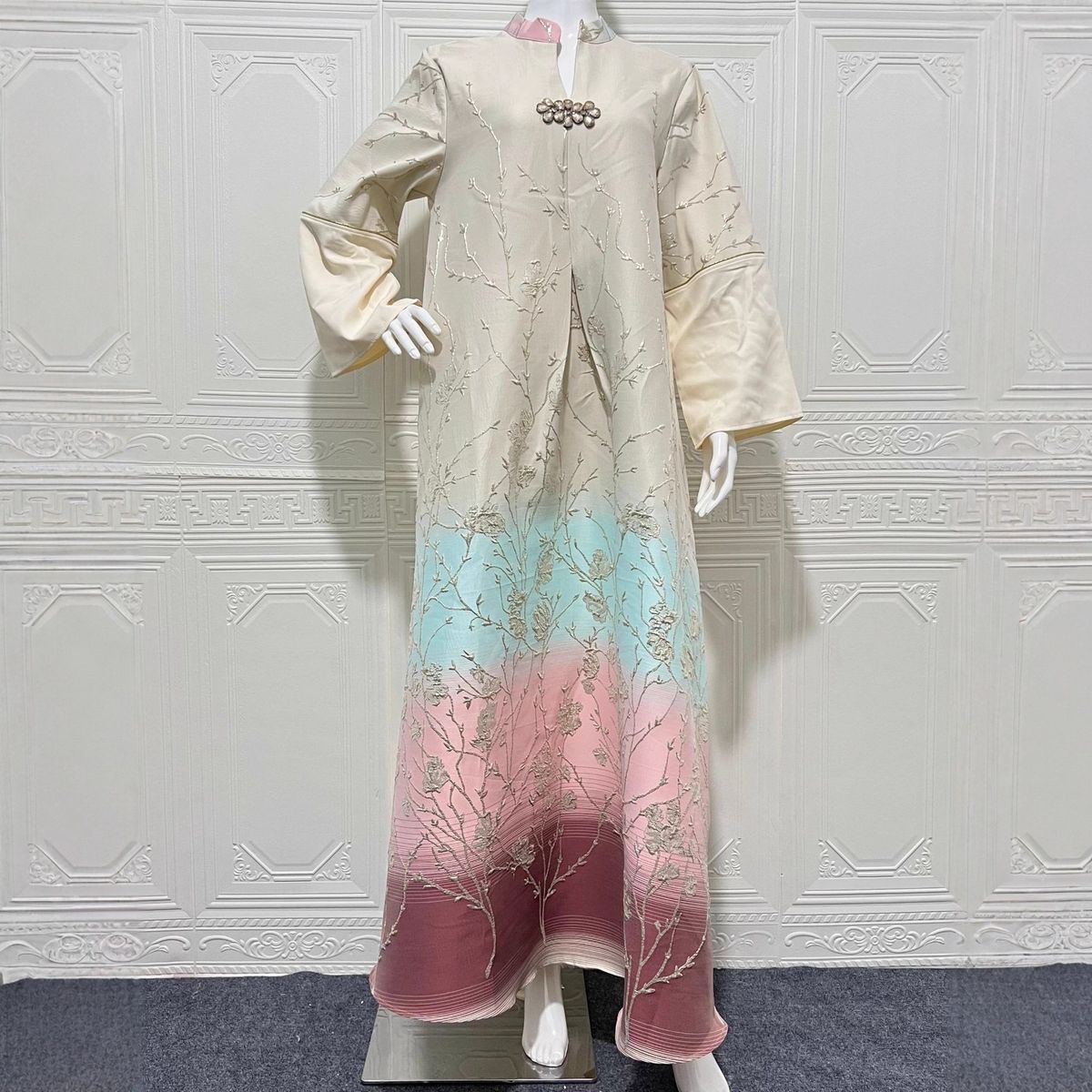 NL142 Women's Fashion High End Jacquard Fabric Embroidered Gradient Dress Muslim Fashion Robe_ecoleips.com