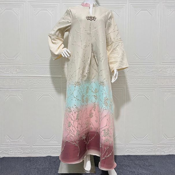 NL142 Women's Fashion High End Jacquard Fabric Embroidered Gradient Dress Muslim Fashion Robe_ecoleips.com