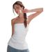 D24TP162 Women's Summer New Solid Color Casual Lapel, Bra, Back, Slim Fit, Split T-shirt Top_ecoleips.com