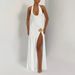 Backless Halter Jumpsuit & High-Slit Skirt Set - Sexy Two-Piece Outfit For Night Out (Green/White/Black/Brown)_ecoleips.com