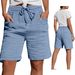 Summer High-Waisted Women's Shorts with Pockets Double Layer Pleated Cotton Drawstring 5-Point European American Style_ecoleips.com