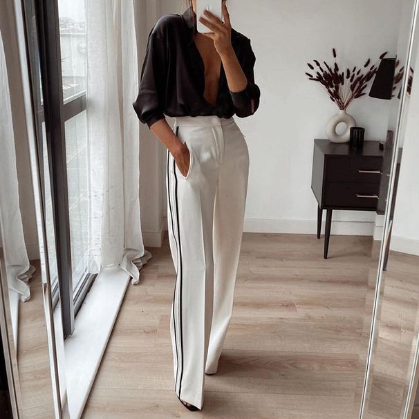 Women’s Solid Color Straight Leg Pants – Classic & Comfortable Casual Trousers (White/Black/Red/Brown, S-XL)_ecoleips.com