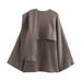 Elegant Asymmetrical Cape Knit Top – Women’s Long-Sleeve Scarf Neck Pullover, Loose Fit Boho Chic (Grey/Brown)_ecoleips.com