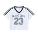 Sexy Cropped V-Neck Sports Jersey Top For Women - High Waist Striped & Distressed Print Slim Fit T-Shirt (Black/White, S-L)_ecoleips.com
