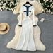 Women's Clothing Autumn And Winter New Style Dress Mid Length Long Sleeved Denim Stitching Bottom A Line Sweater Dress_ecoleips.com