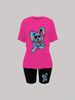 Summer Women's Casual Fashion Cartoon Rabbit Pattern Printed Loose T-shirt Shorts Two-piece Set Set Summer Sportswear Suitable For Daily Wear-182_ecoleips.com