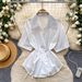 Women's Korean Style Short Sleeve Cardigan Fitted Waist Elegant Shirt Sophisticated French Style Top For Commuter Loose Fit Spring_ecoleips.com