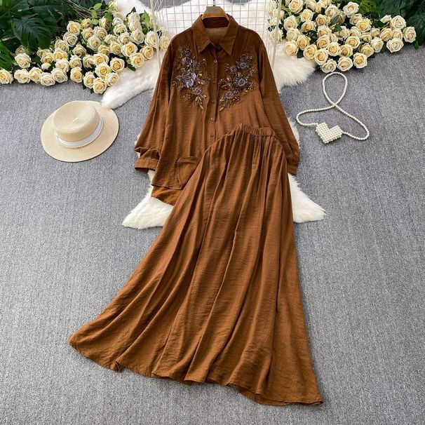 European And American Style High End Elegant Mesh Patchwork Beaded Sequined Lapel Mid Length Coat Two Piece Set With High Waisted Skirt_ecoleips.com
