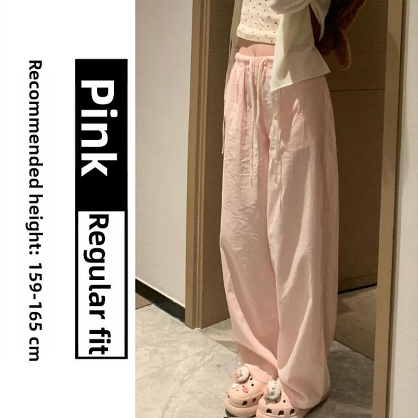 Women's High Waist Wide Leg Pants Linen-Blend Summer Breathable Comfort Straight Leg Trousers_ecoleips.com