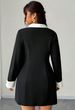 Curvy Women Black White Contrast Woven Long Sleeve Mini Dress, Luxe Fall Outfit For Evening Celebration & Date Night_ecoleips.com
