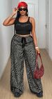 Curvy Women Leopard Print Straight Leg Pants, Contrast Trim Waist Self-Tie Bow Casual Trousers New 2025 Versatile Fashion Bottoms_ecoleips.com