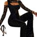 Women's Clothing Lace Splicing Off Shoulder Slim Fit Jumpsuit Wide Leg Pants_ecoleips.com