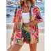 Summer Elegant Printed Two Piece Set For Women Short Sleeve Top With Tie Waist High-Waisted Shorts Vacation Style_ecoleips.com