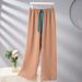 Spring Summer Pajamas Pants For Women Belt Loose Wide Leg Pant Lounge Sleepwear Home Trousers Female Night Pantalon Pijama_ecoleips.com