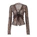 Aria Basics Aria Basics European And American Style Hot Girl Leopard Print Top 2025 Summer Women's New Fashion Sexy Mesh See-through Tie T-shirt_ecoleips.com