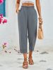 Suitable For All Seasons Summer Elegant Holiday Style Elastic Pocket Loose High Waist Women's Cropped Wide-leg Pants_ecoleips.com