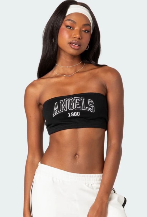 Summer Women's Slim Fit Bandeau Top Midriff Exposed Number & Letter Print Y2K European American Style Fashionable Sexy_ecoleips.com