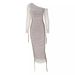 2025 Spring New Women's Long Sleeve Mesh Patchwork Asymmetrical Shoulder Mid-Length Fashion Pleated Dress For Women_ecoleips.com