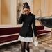 2025 Fall/Winter New Vintage Contrast Color Patchwork Hem Black Slim-Fit Long-Sleeve Blazer For Women, Cross-Border_ecoleips.com