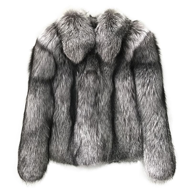 Faux Fur Coat Women’s Short Jacket – Fashionable Fox Fur Imitation Outerwear (Silver Fox, Square Neck/V-Neck, Polyester Blend)_ecoleips.com