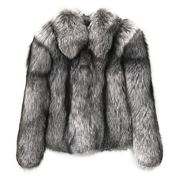 Faux Fur Coat Women’s Short Jacket – Fashionable Fox Fur Imitation Outerwear (Silver Fox, Square Neck/V-Neck, Polyester Blend)_ecoleips.com