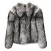 Faux Fur Coat Women’s Short Jacket – Fashionable Fox Fur Imitation Outerwear (Silver Fox, Square Neck/V-Neck, Polyester Blend)_ecoleips.com