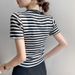 Summer Fashionable, Unique And Niche Internet-Famous Top, Striped Pure Cotton Short-Sleeved T-Shirt For Women's Wear Wit_ecoleips.com