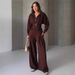 Elegant Autumn Women's Suit Set With Stand Collar, Zippered Cardigan & Wide-Leg Pants - Stylish Office Wear For European & American Fashion (XS-XXXL)_ecoleips.com