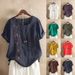 2025 Summer New T Shirt Women's Ins Trendy Korean Style Fashion Embroidery Cotton And Linen Short Sleeve Tops Women's Shirt_ecoleips.com