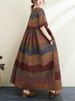 2026 New Summer Cotton Linen Short Sleeve Vintage Striped Print Dresses For Women Long Fashion Dress Elegant Vestidos Robe Femme_ecoleips.com