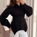 Women's Sexy Pure Design Long Sleeve Shirt Top Tie Waist Solid Color Style Spring New_ecoleips.com