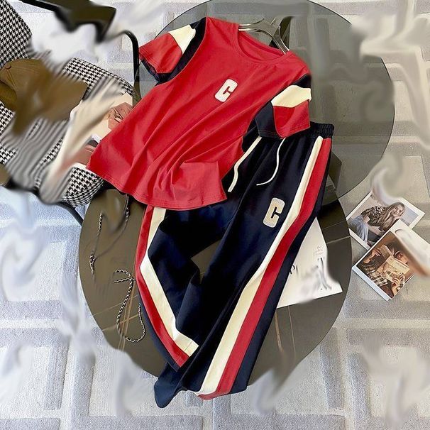 Women's Clothing Cross border fashion sportswear suits summer new style loose slim short sleeved wide leg trousers two piece suit_ecoleips.com