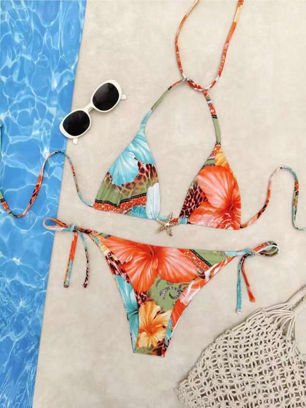Women's Clothing High Waisted Gradient Print Tie-Up Bikini Set Fashion Sexy Tight Fit Swimsuit For Summer Vacation_ecoleips.com