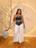 Women's Clothing New Suspender V Neck Vest Pleated Denim Chiffon Trousers Suit_ecoleips.com
