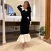 Black Slim Fit Mermaid Long Dress 2024 Autumn European American Style Polyester Muslim Dress for Women_ecoleips.com