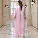 Ba5031 Sakura Pink Two-Piece Long Sleeve Cardigan Long Robe Abaya Dress For Women_ecoleips.com