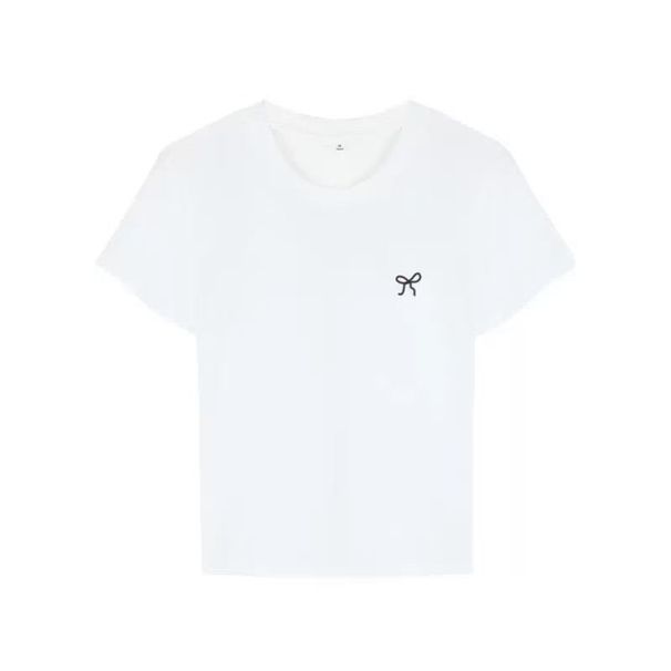 Bow Embroidered Short-sleeved T-shirt Summer New Slim-fitting Front Shoulder Sweet And Spicy Round Neck Bottoming Top_ecoleips.com